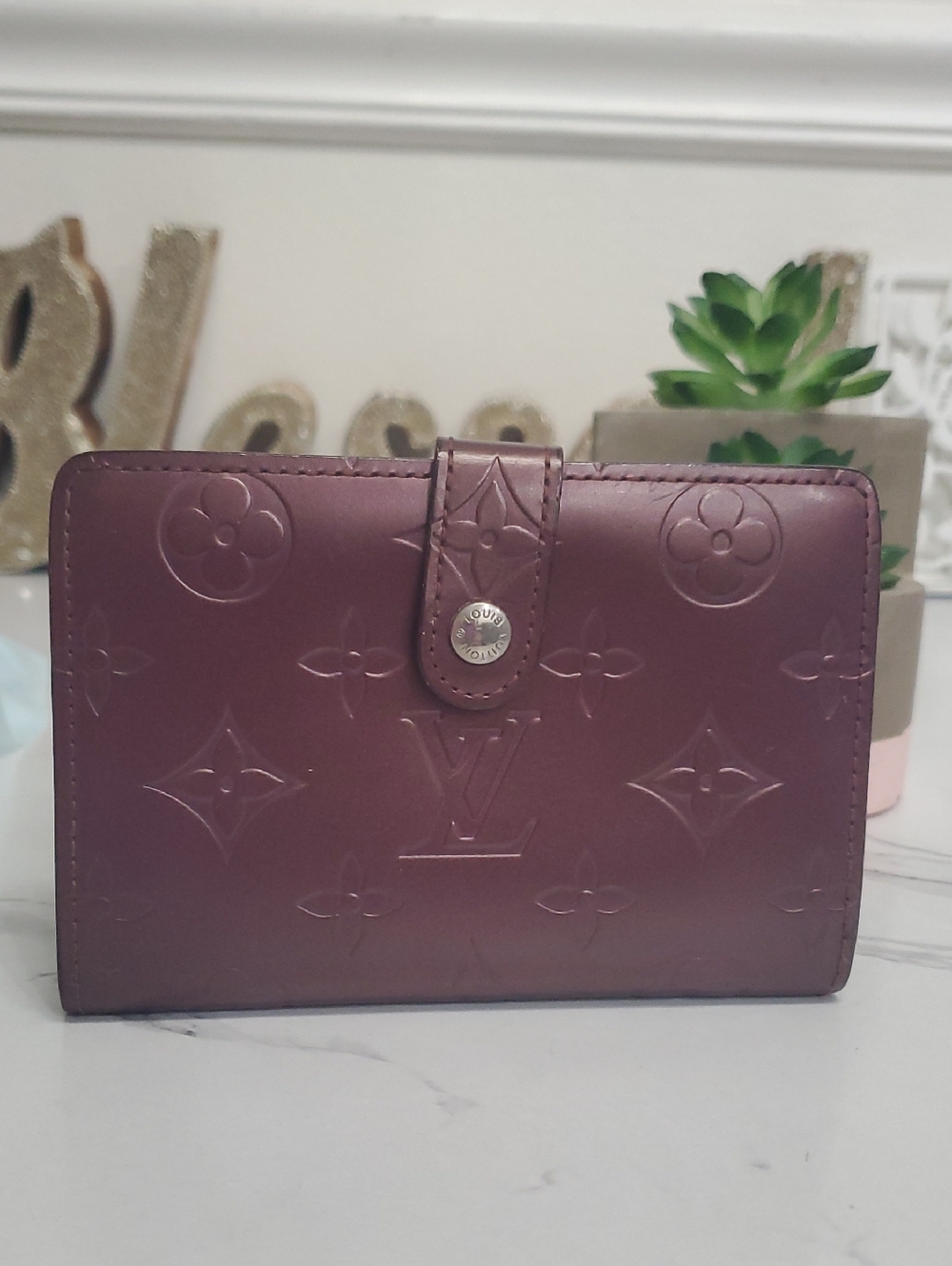 🇨🇵RARE MATTE Louis Vuitton Amarante Vernis French Purse Wallet in Deep Purple